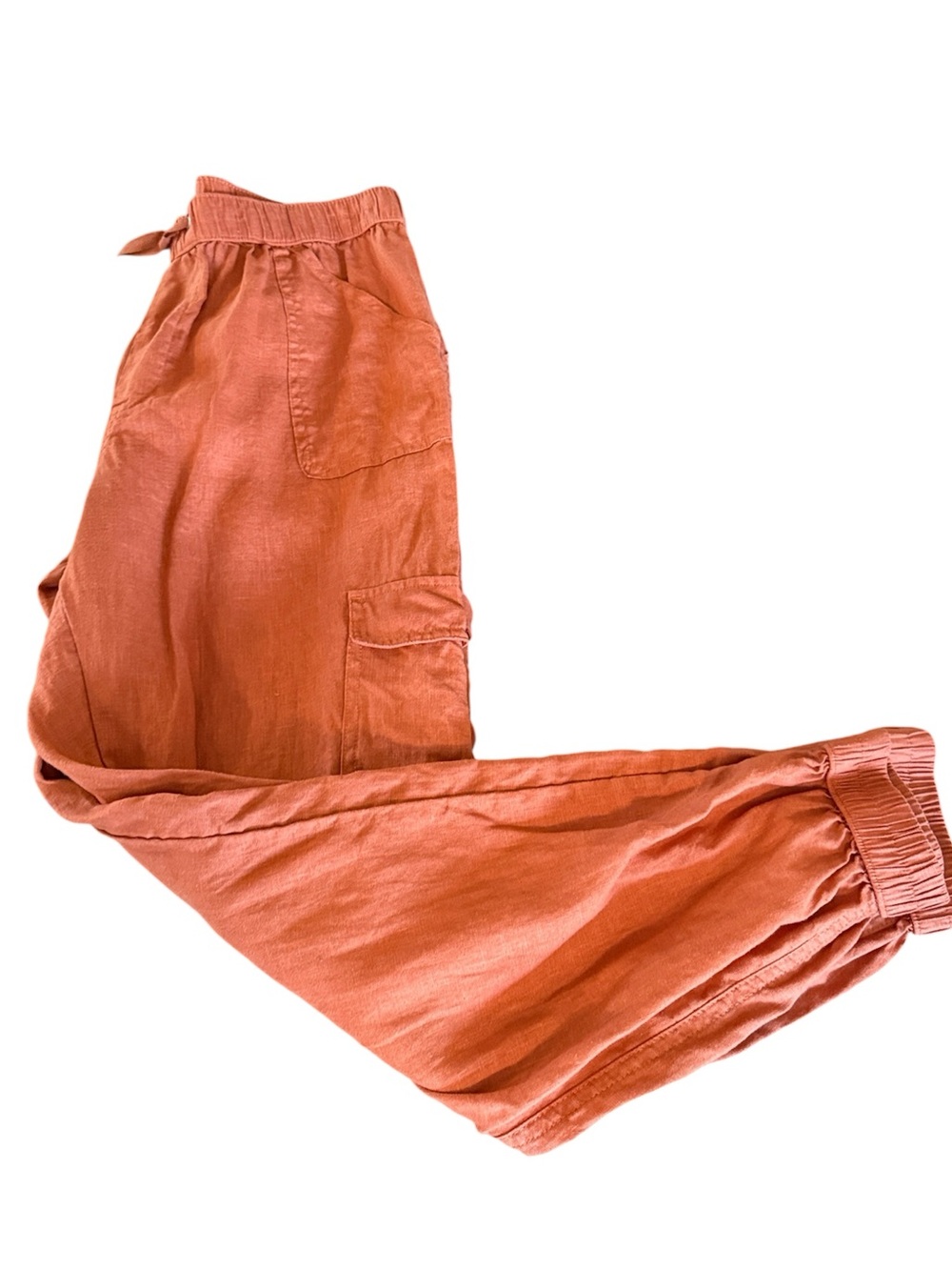 Nicole Miller European Flax Linen Cargo Joggers Rust Orange Size L